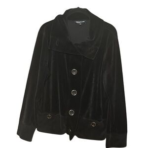 Jones New York Black Velvet Button-Front Jacket with Shawl Collar Sz XL